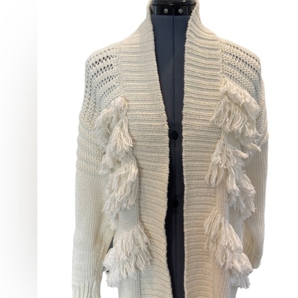 SANDRO Cream heavy cable knit open fringe cardigan Size Small - Picture 1 of 4